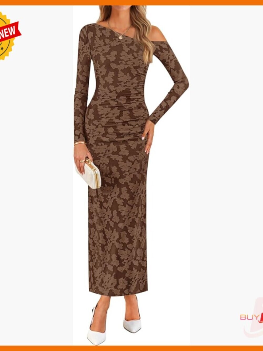 Long Sleeve Off Shoulder Bodycon Maxi Dress Ruched Cocktail Party